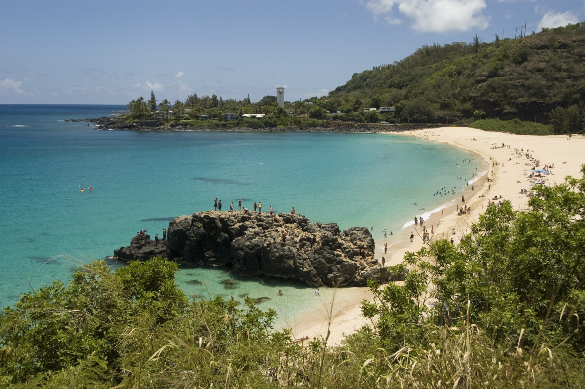 View of Waimea Bay, Oahu Hawaii The beach at Waimea Bay